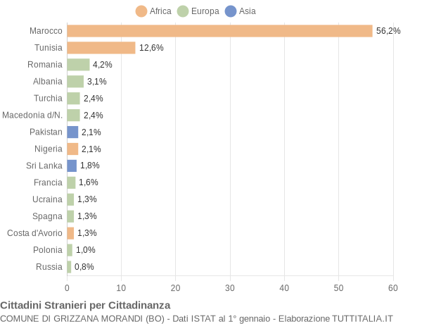 Grafico cittadinanza stranieri - Grizzana Morandi 2004