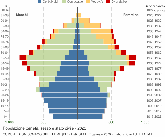 Grafico Popolazione per età, sesso e stato civile Comune di Salsomaggiore Terme (PR)