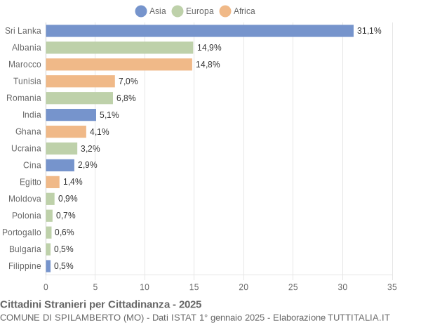 Grafico cittadinanza stranieri - Spilamberto 2025