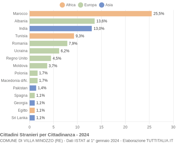 Grafico cittadinanza stranieri - Villa Minozzo 2024