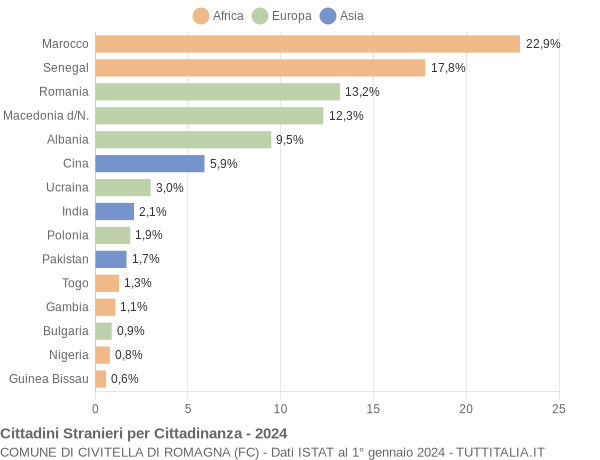 Grafico cittadinanza stranieri - Civitella di Romagna 2024