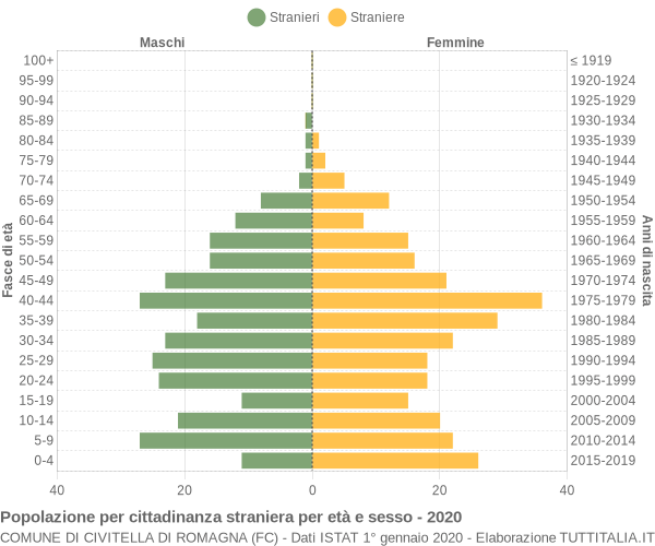 Grafico cittadini stranieri - Civitella di Romagna 2020