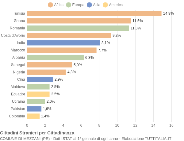 Grafico cittadinanza stranieri - Mezzani 2009