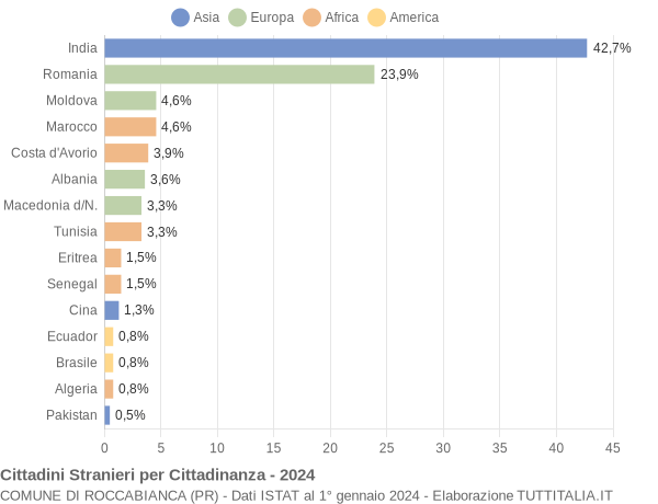 Grafico cittadinanza stranieri - Roccabianca 2024