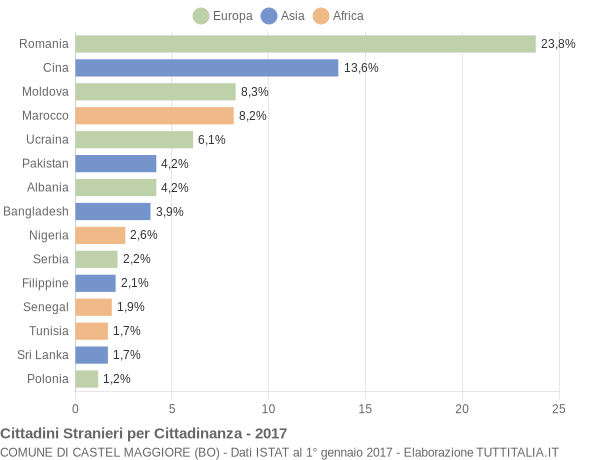 Grafico cittadinanza stranieri - Castel Maggiore 2017