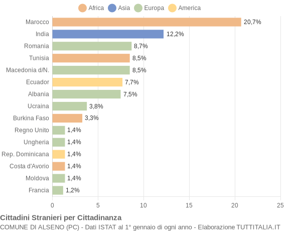 Grafico cittadinanza stranieri - Alseno 2008