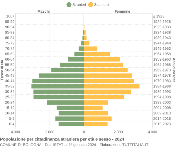 Grafico cittadini stranieri - Bologna 2024