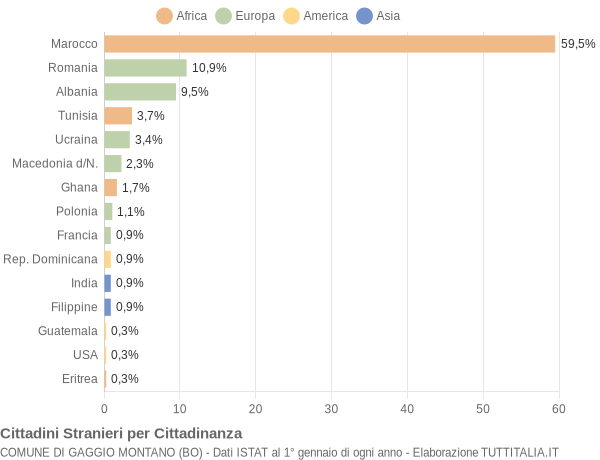 Grafico cittadinanza stranieri - Gaggio Montano 2005