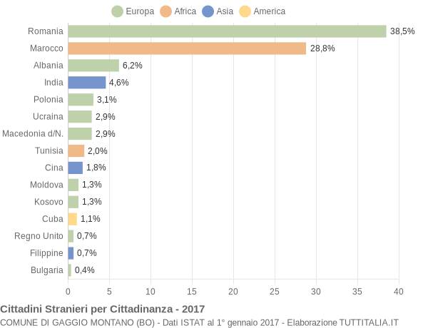 Grafico cittadinanza stranieri - Gaggio Montano 2017