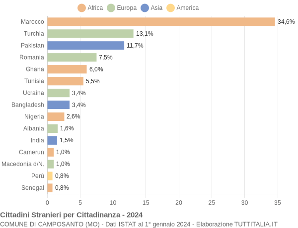 Grafico cittadinanza stranieri - Camposanto 2024