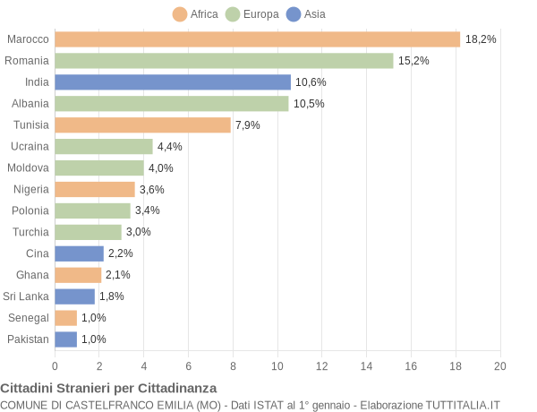 Grafico cittadinanza stranieri - Castelfranco Emilia 2016