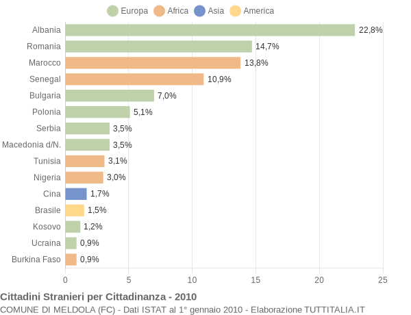 Grafico cittadinanza stranieri - Meldola 2010