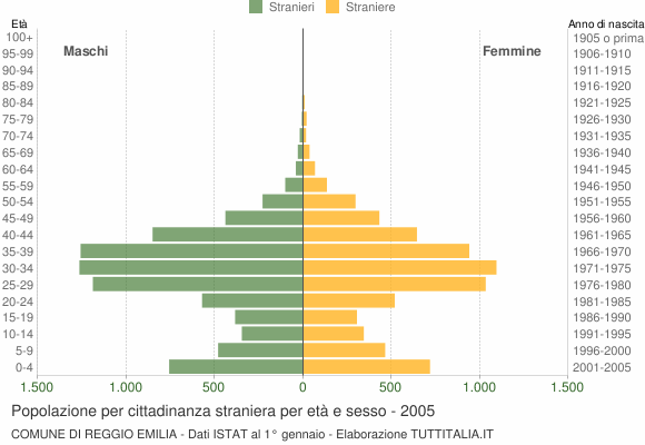 Grafico cittadini stranieri - Reggio Emilia 2005