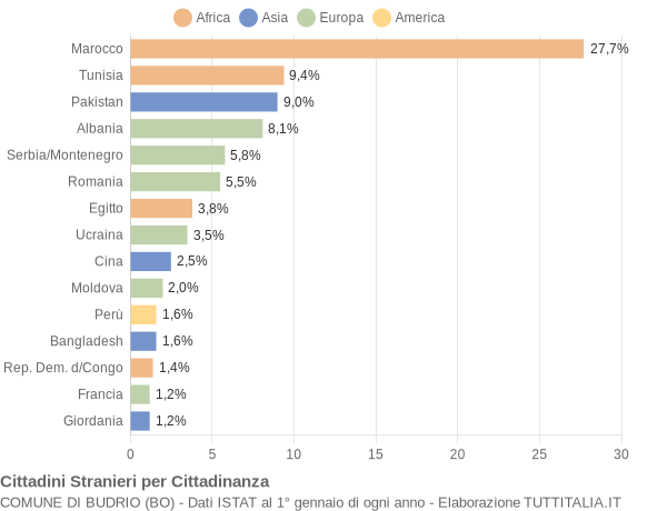 Grafico cittadinanza stranieri - Budrio 2004