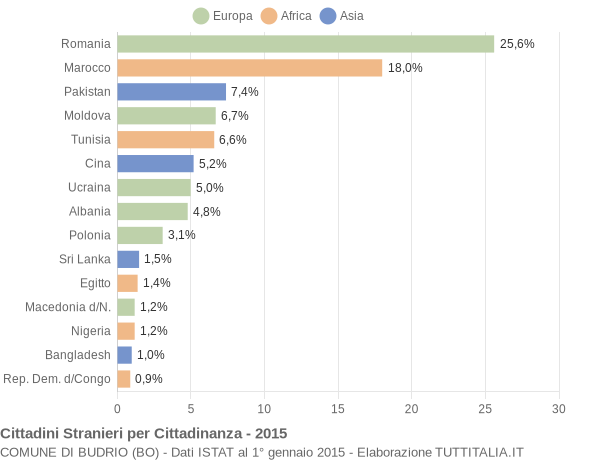 Grafico cittadinanza stranieri - Budrio 2015