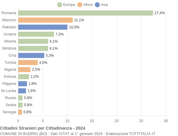 Grafico cittadinanza stranieri - Budrio 2024