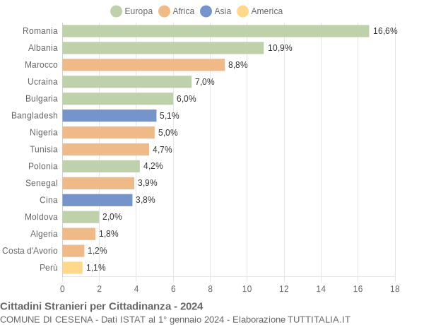 Grafico cittadinanza stranieri - Cesena 2024