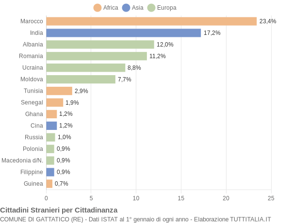 Grafico cittadinanza stranieri - Gattatico 2015