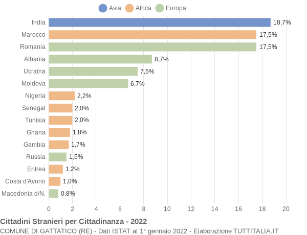 Grafico cittadinanza stranieri - Gattatico 2022