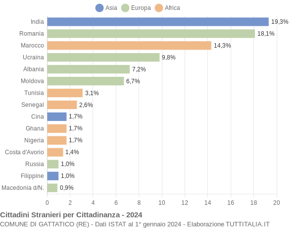 Grafico cittadinanza stranieri - Gattatico 2024