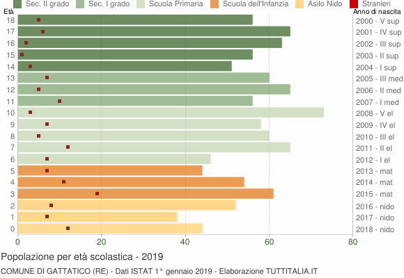 Grafico Popolazione in età scolastica - Gattatico 2019