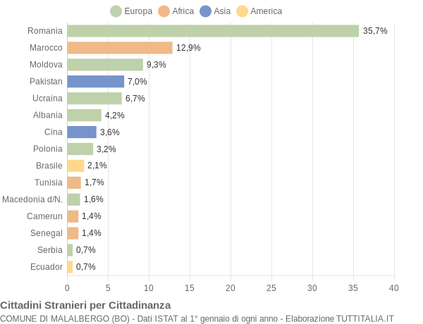 Grafico cittadinanza stranieri - Malalbergo 2022