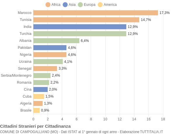 Grafico cittadinanza stranieri - Campogalliano 2004