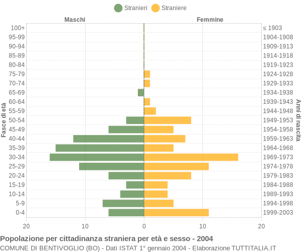 Grafico cittadini stranieri - Bentivoglio 2004