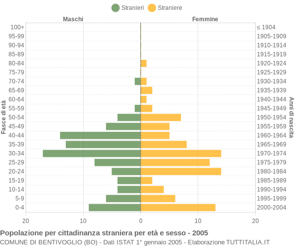 Grafico cittadini stranieri - Bentivoglio 2005