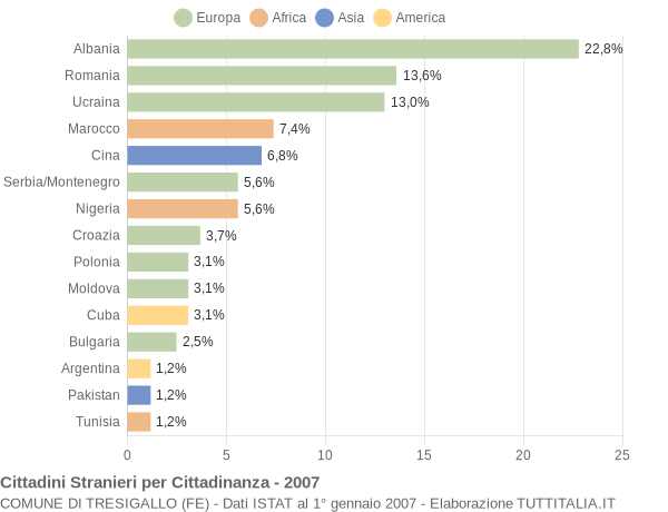 Grafico cittadinanza stranieri - Tresigallo 2007