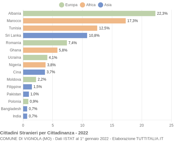 Grafico cittadinanza stranieri - Vignola 2022