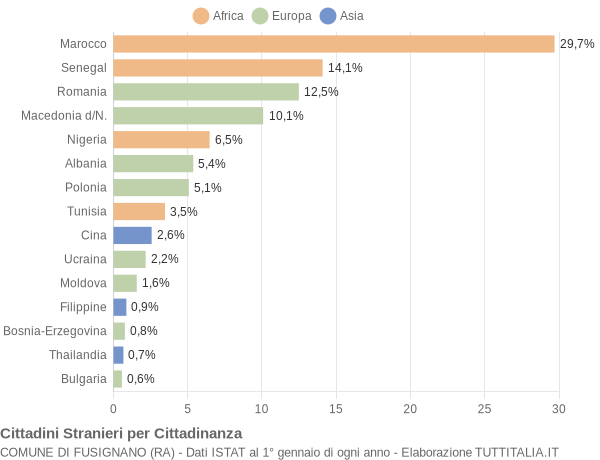 Grafico cittadinanza stranieri - Fusignano 2009