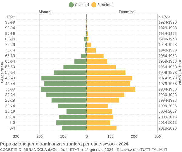 Grafico cittadini stranieri - Mirandola 2024