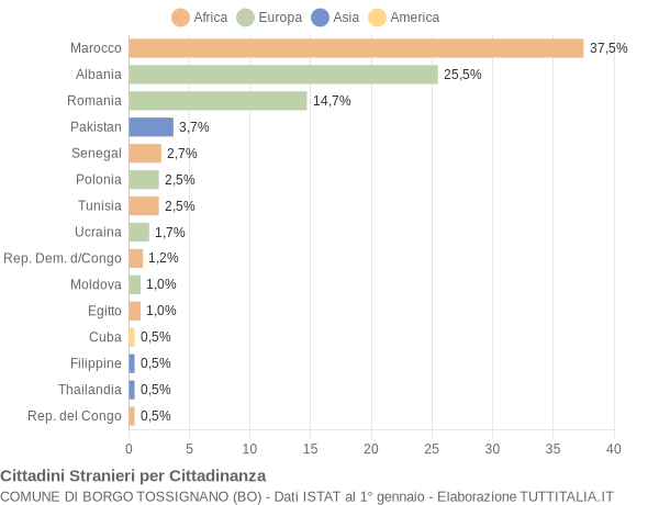 Grafico cittadinanza stranieri - Borgo Tossignano 2015