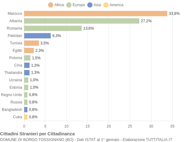 Grafico cittadinanza stranieri - Borgo Tossignano 2020