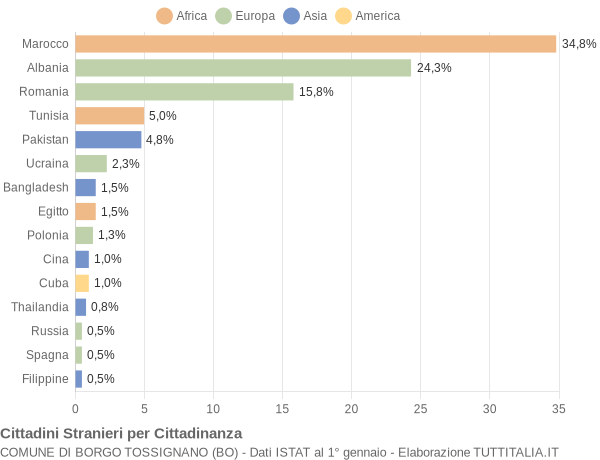 Grafico cittadinanza stranieri - Borgo Tossignano 2022