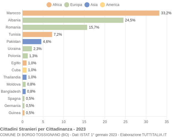 Grafico cittadinanza stranieri - Borgo Tossignano 2023