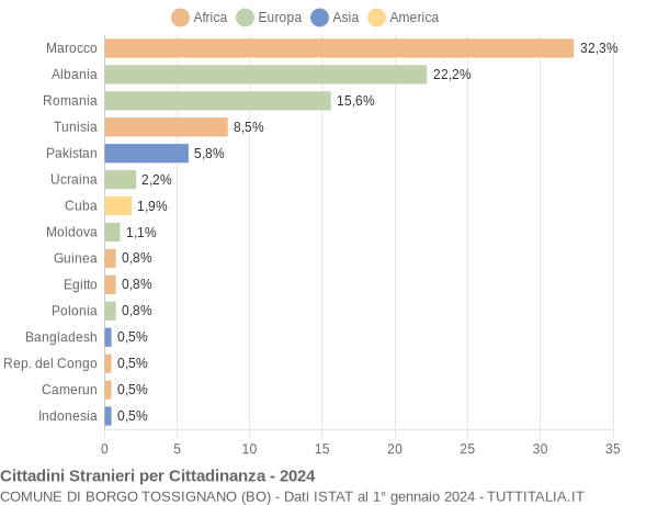 Grafico cittadinanza stranieri - Borgo Tossignano 2024