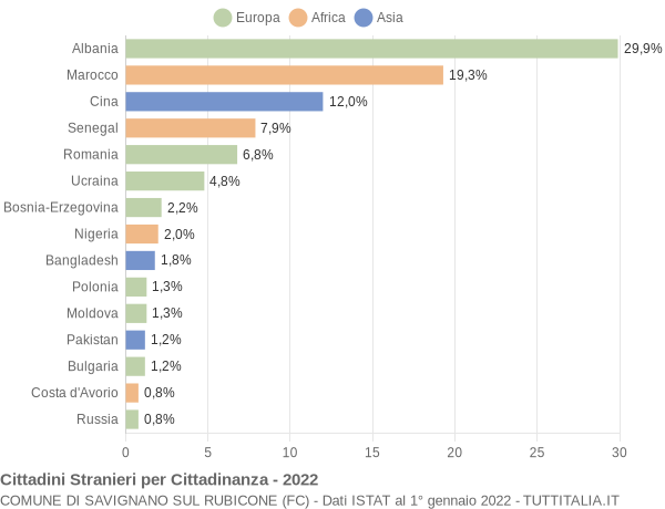 Grafico cittadinanza stranieri - Savignano sul Rubicone 2022