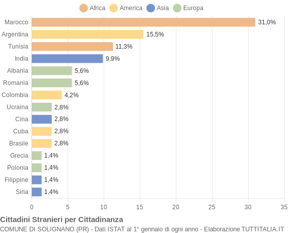 Grafico cittadinanza stranieri - Solignano 2004