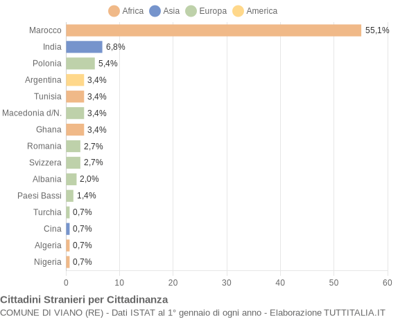 Grafico cittadinanza stranieri - Viano 2004