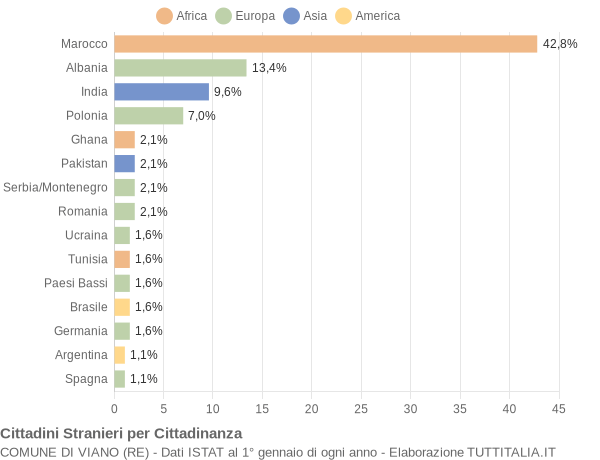 Grafico cittadinanza stranieri - Viano 2007