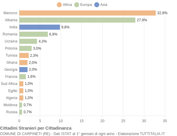 Grafico cittadinanza stranieri - Carpineti 2008