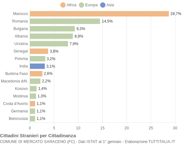 Grafico cittadinanza stranieri - Mercato Saraceno 2017