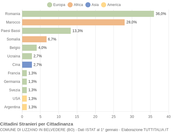 Grafico cittadinanza stranieri - Lizzano in Belvedere 2004