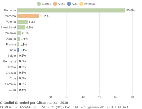 Grafico cittadinanza stranieri - Lizzano in Belvedere 2010