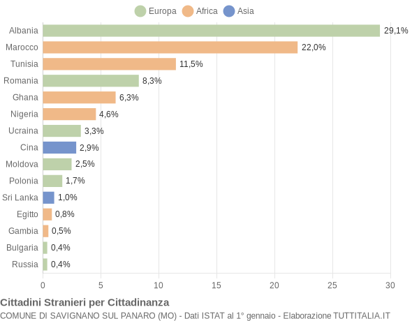 Grafico cittadinanza stranieri - Savignano sul Panaro 2020