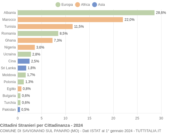 Grafico cittadinanza stranieri - Savignano sul Panaro 2024