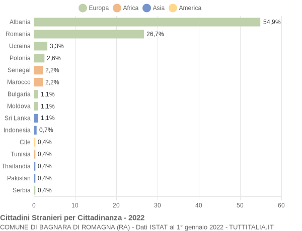 Grafico cittadinanza stranieri - Bagnara di Romagna 2022