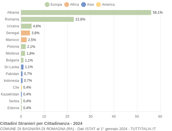 Grafico cittadinanza stranieri - Bagnara di Romagna 2024